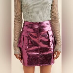 Free People Shimmering Fuchsia Pencil Skirt metallic snack print pockets medium